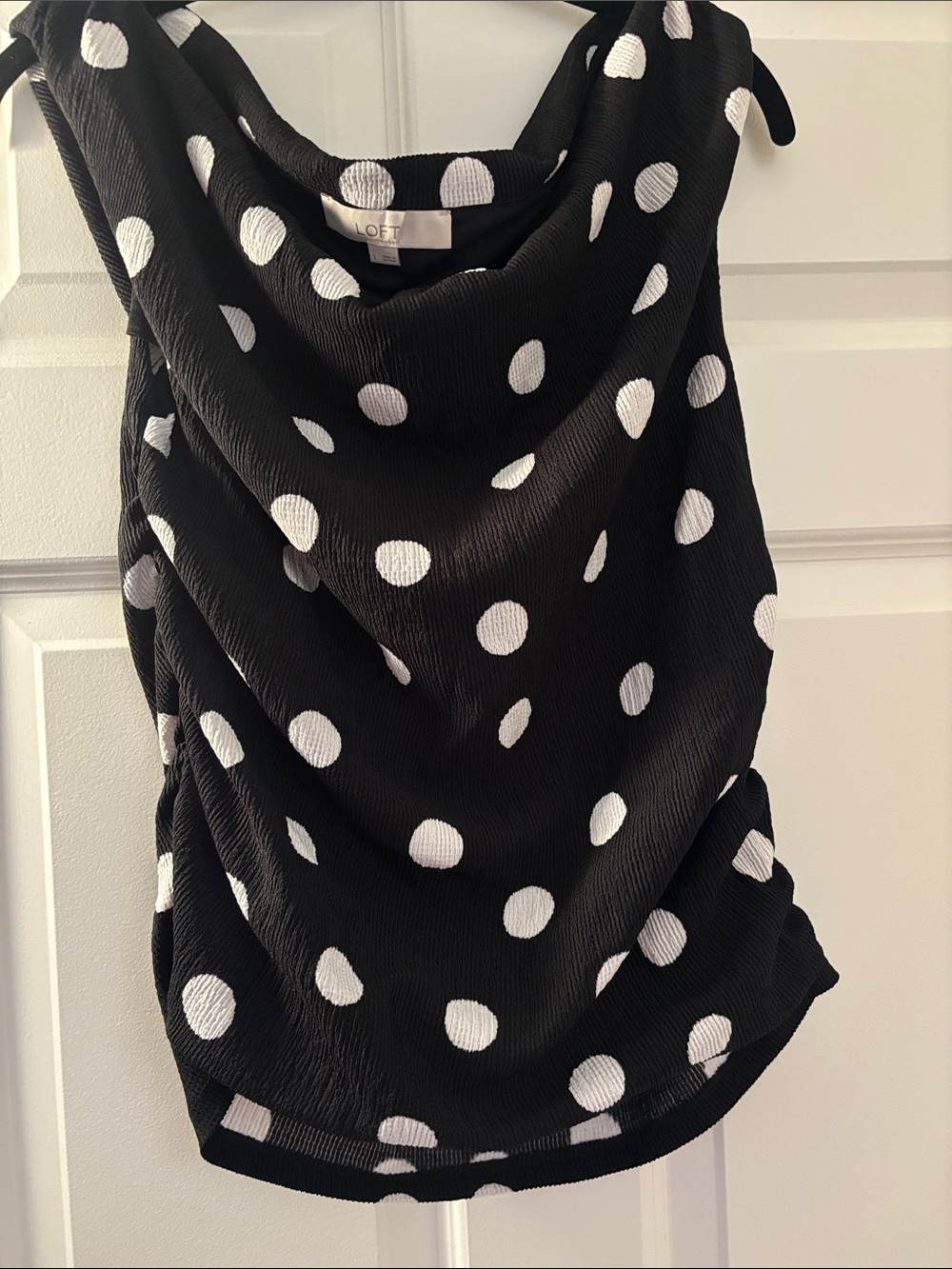 LOFT Black and White Polka Dot Cowl Neck Top
